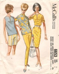6653 MCCALLS 1962 BLOUSE SLEEVES OR NOT, SKIRT, PANTS, SHORTS,  ASCOT PATTERN 14 OR 15 JR